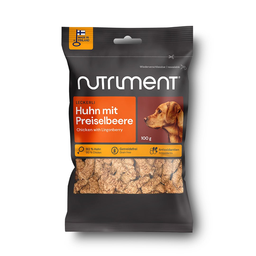 Leckerli Huhn mit Preiselbeere, getreidefreie Hundesnacks, natürliche Trainingsbelohnung