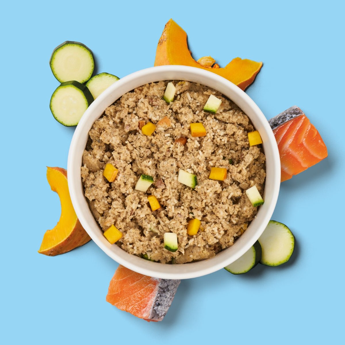 Frischemenü Lachs Premium Hundefutter mit Kürbis und Zucchini, glutenfrei und schonend gegart
