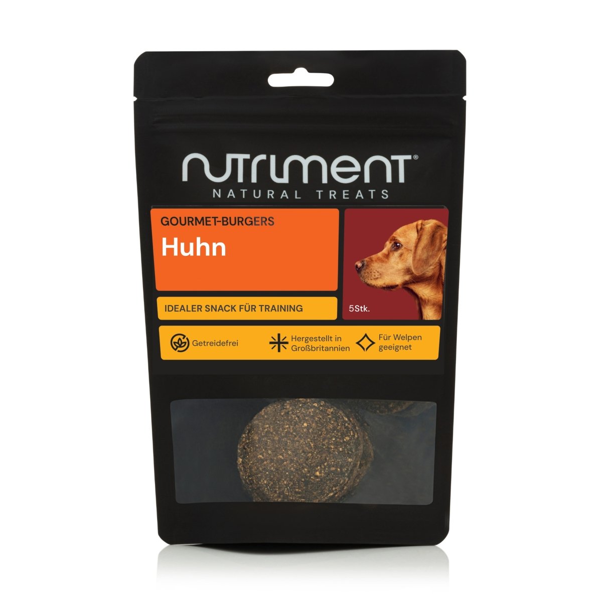 Gesunder glutenfreier Gourmet-Burger aus Huhn für Hunde als proteinreiche Belohnung